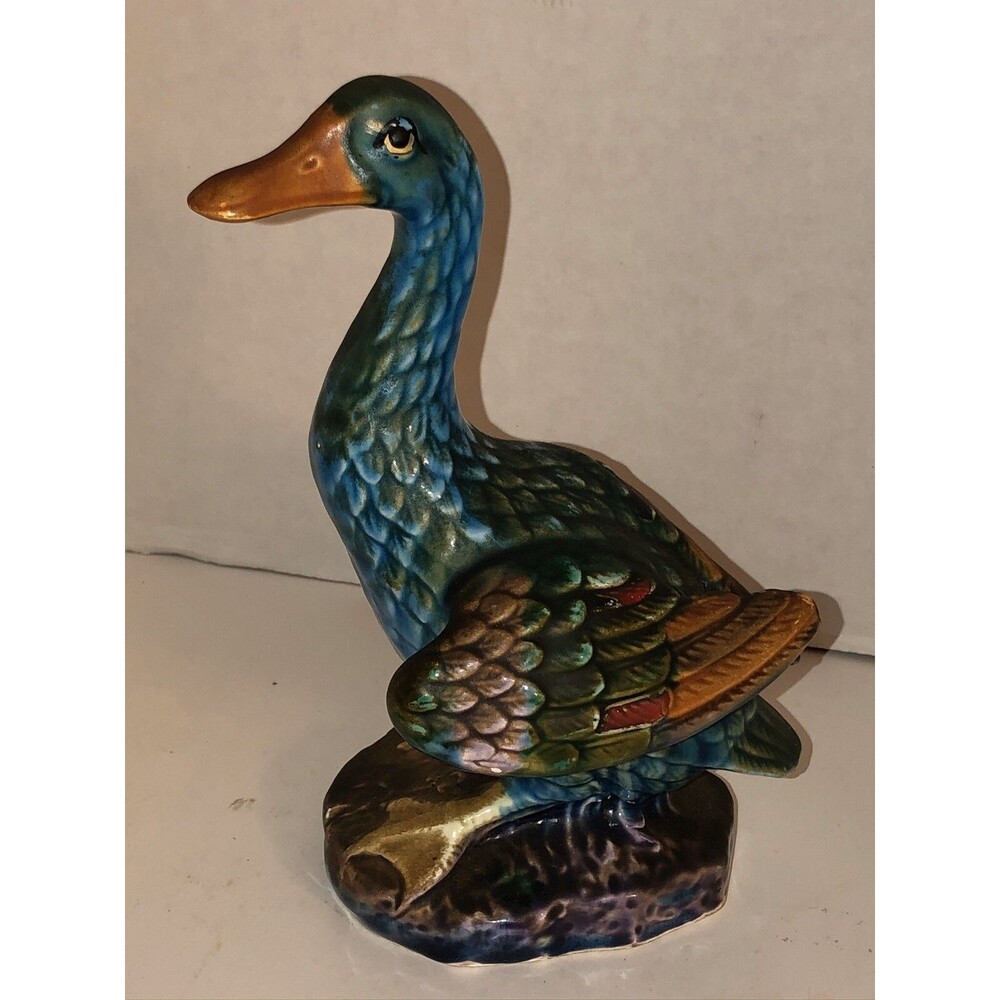 VTG 50s 60s TILSO Ceramic MALLARD DUCK Bird Figurine JAPAN Hand Painted 8” Tall